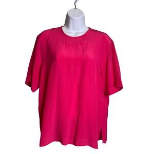 Vintage GALINDA Womens Hot Pink 100% Silk Short Sleeve Top Size S Layering Piece